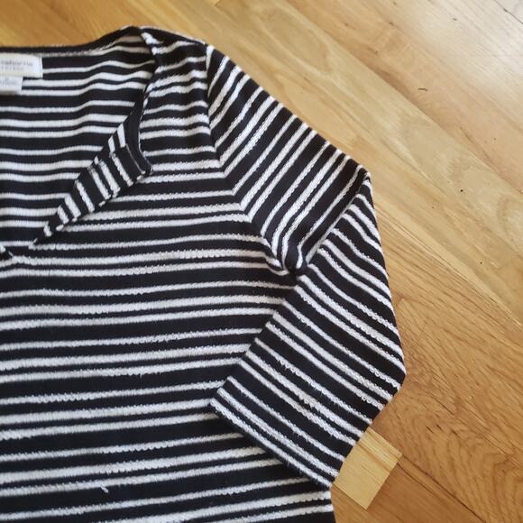 Liz Claiborne Weekend Striped Tunic Top Women’s M Black White 3/4 Sleeve V-Neck - Picture 4 of 8